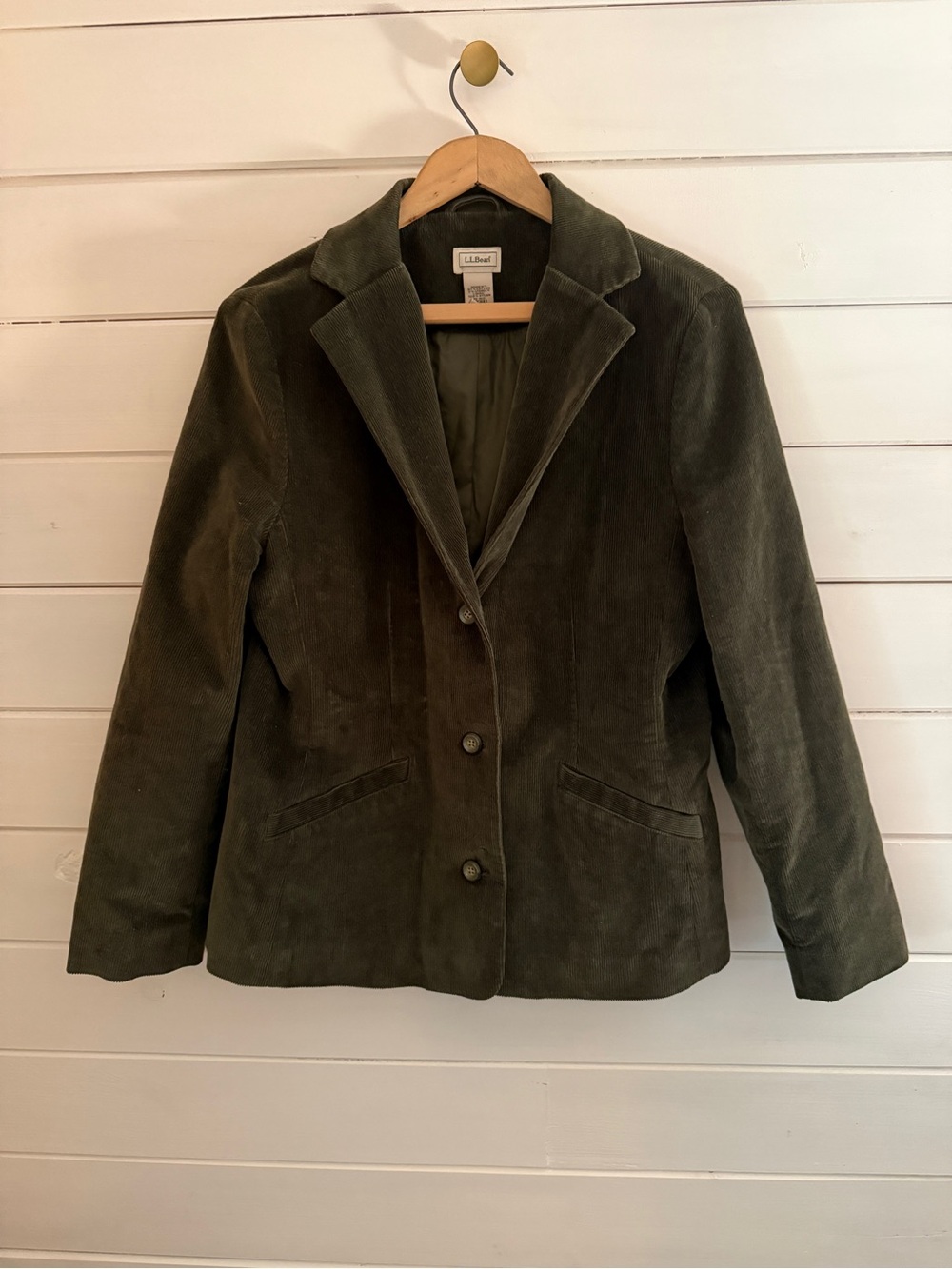 L.L. Bean Corduroy Blazer Jacket Women's Sz 10 Olive Green 3 Button Lined